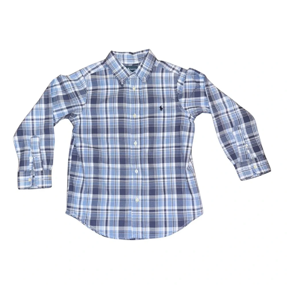 Ralph Lauren Boys Blue Plaid and Blue Solid Shirts - Picture 3 of 6
